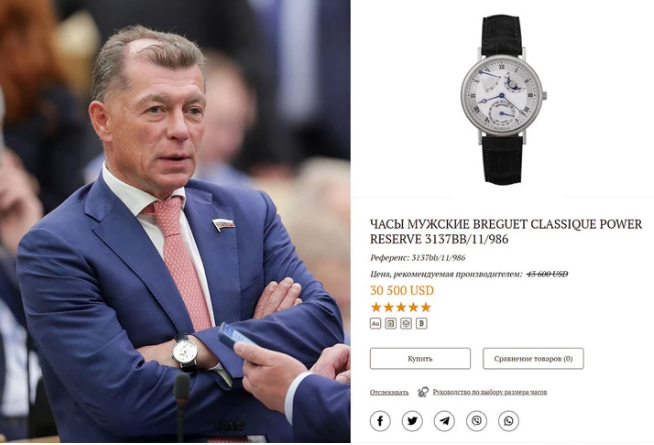 Председатель комитета по экономической политике Максим Топилин и его часы от швейцарского люксового бренда Breguet [Фото: duma.gov.ru, watches-master.ua]